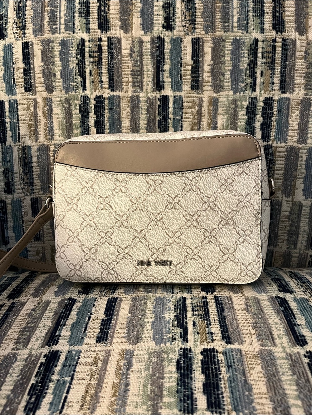 Nine West Cream and Taupe Logo Crossbody Bag
